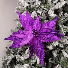 76cm Purple Velvet Poinsettia Stem with Glitter Christmas Decoration
