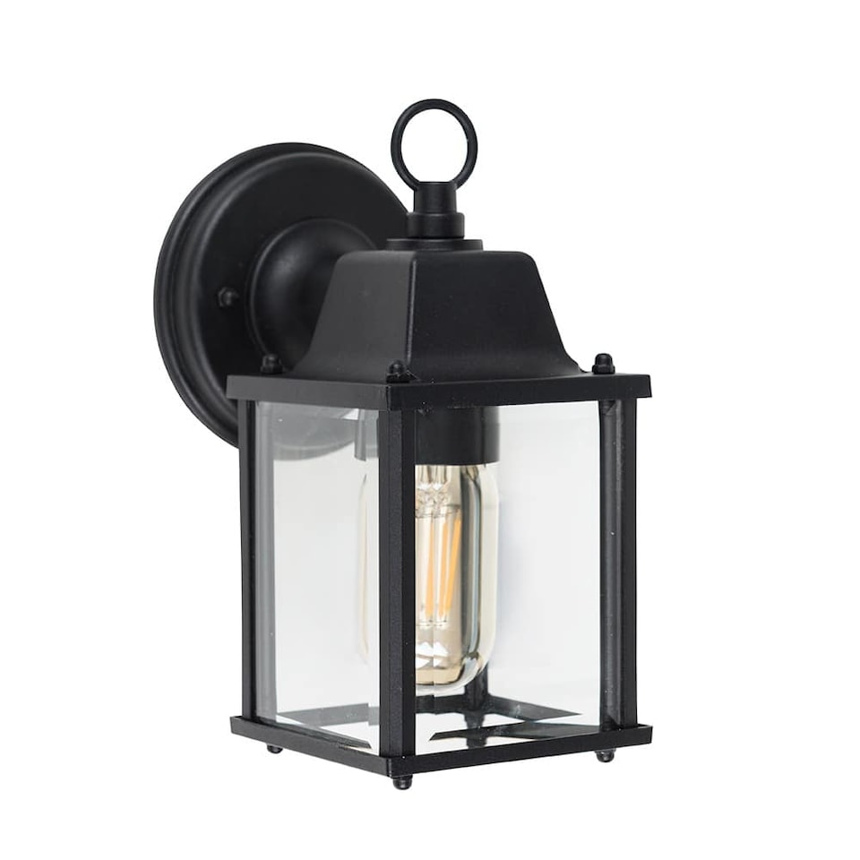 image 1 of ValueLights Allgreave Black Metal and Glass Outdoor Security Wall Light Lantern