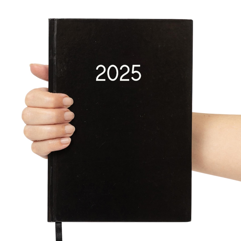 image 1 of 2027 Diary A5 Week to View - Hardback Planner Organiser with Ribbon Bookmark - Weekly Appointment Journal Notebook (Black) | Black | Black