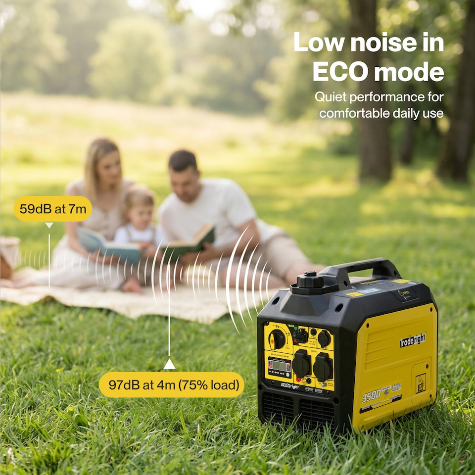 image 1 of Traderight Inverter Generator 3500W Portable Petrol Quiet Backup Power Pure Sine
