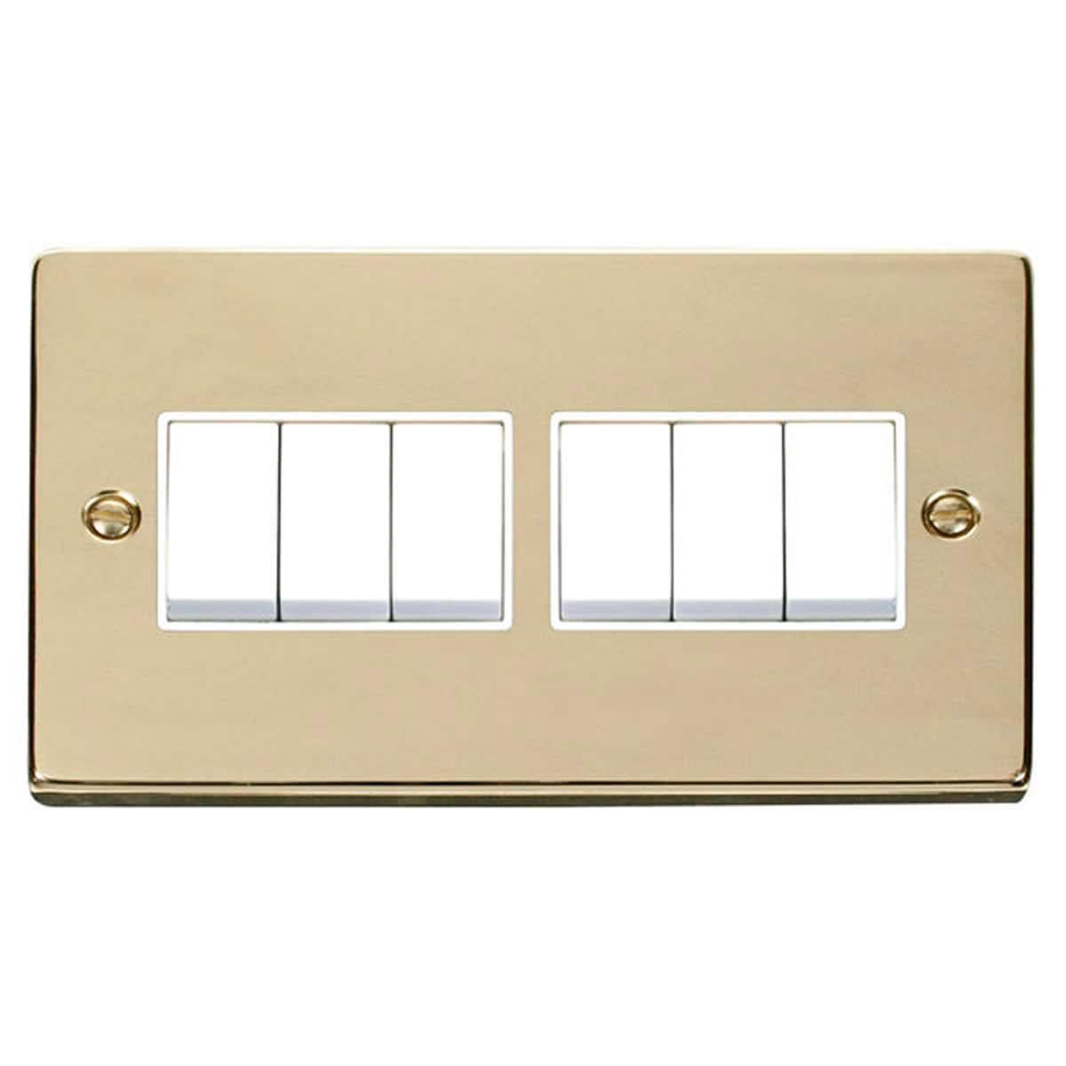 SE HOME Polished Brass 10A 6 Gang 2 Way Light Switch Gold Polished Brass