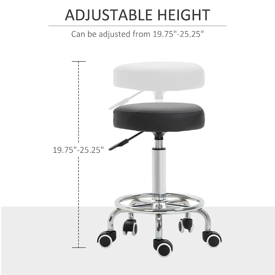 image 1 of Vinsetto Round PU leather Salon Beautician Stool Adjustable Height w/ Footrest