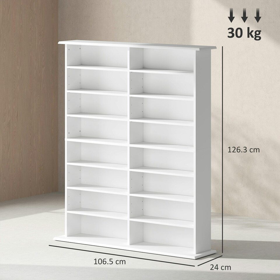 image 1 of HOMCOM CD Storage Unit DVD Tower Blu-ray Storage Shelf for Office, White White | 106.5W x 24D x 126.3H cm