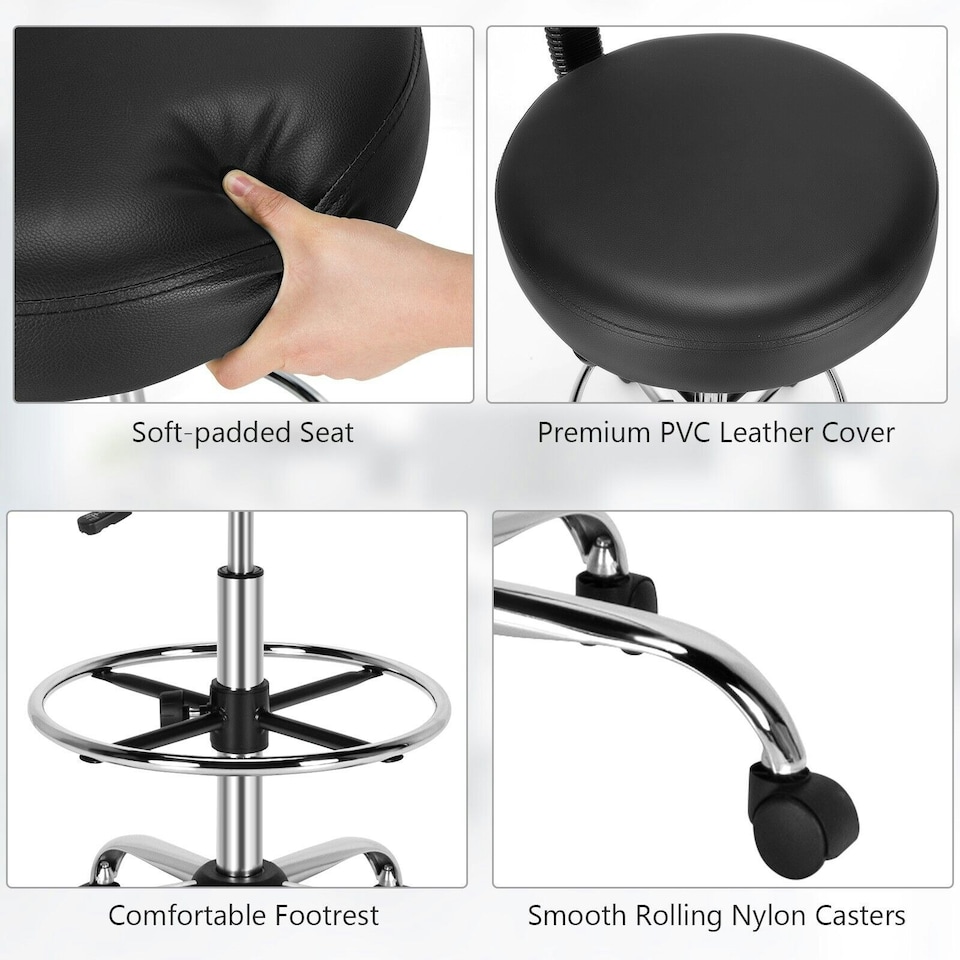 image 1 of COSTWAY Ergonomic Drafting Office Chair w/ Backrest Black