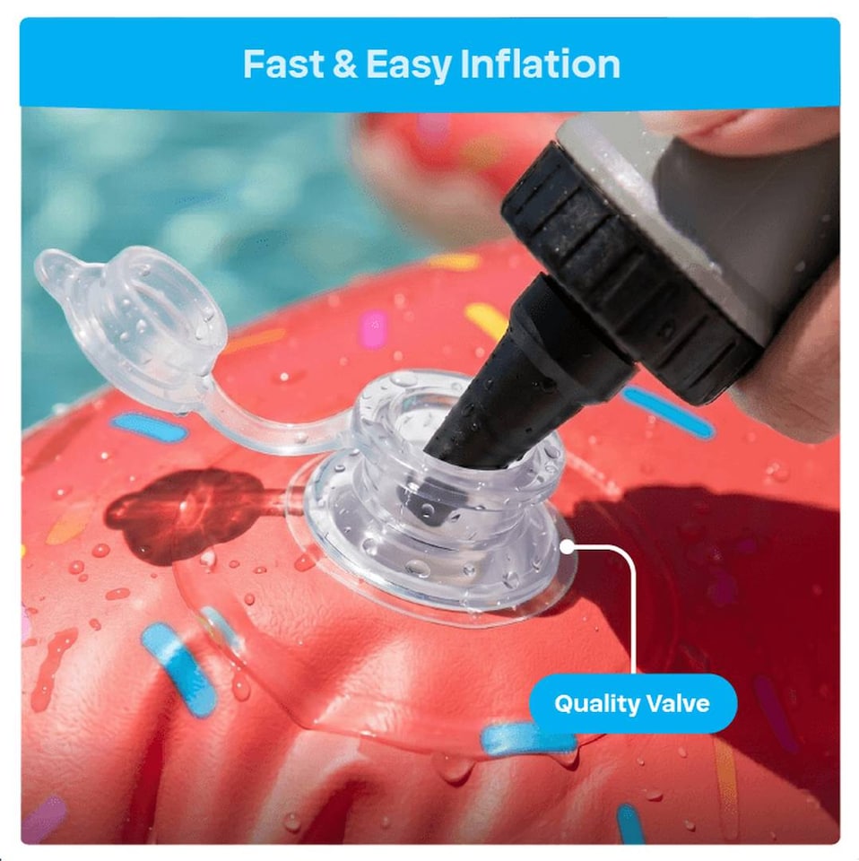 image 1 of Inflatable Pink Doughnut - 42 inches/107cm Donut with Pink Icing Design - Adults Kids Boys Girls Fun Summer Activity Pool Party Beach Day Swimming Toy Float