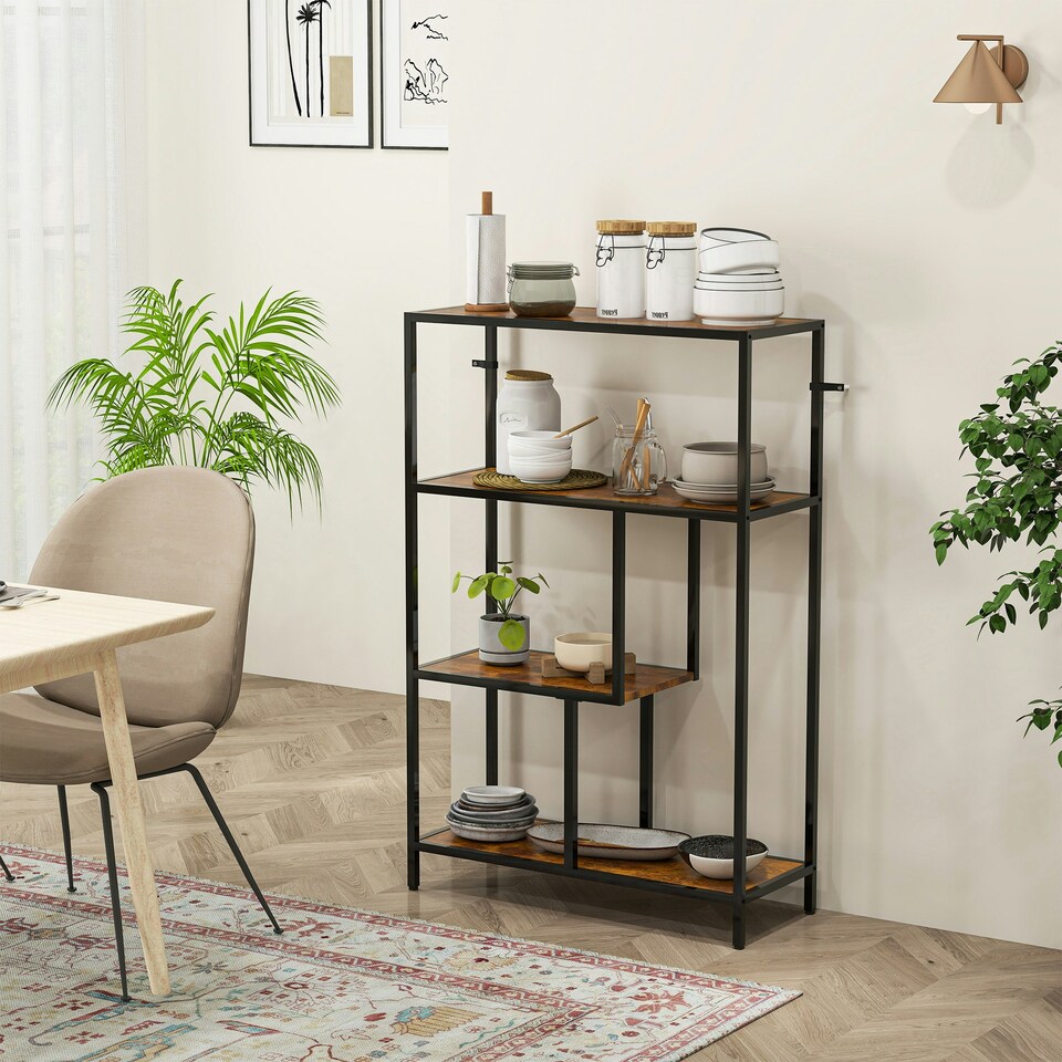 image 1 of HOMCOM Industrial Bookshelf Bookcase w/ Open Shelves for Study Brown