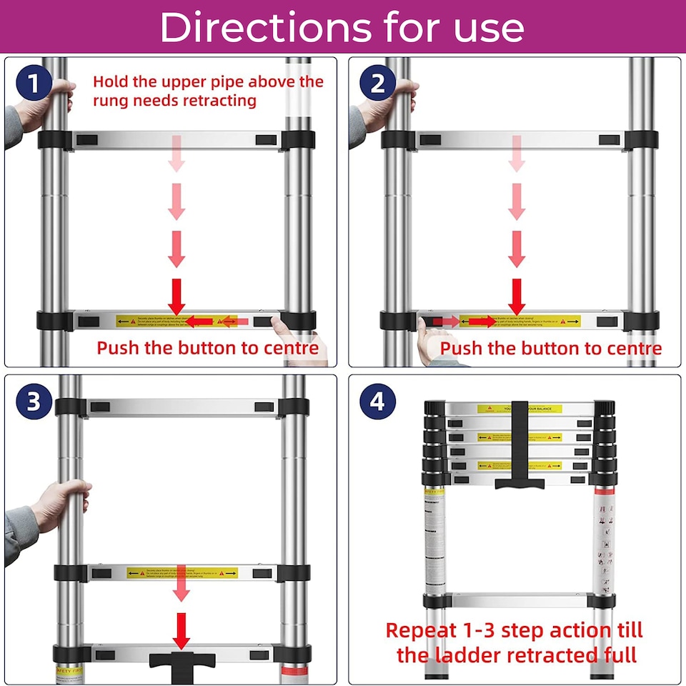 image 1 of Neo 2.9M / 3.2M / 3.8M / 4.6M Extendable Portable Foldable Telescopic Ladder | Silver | 3.2M