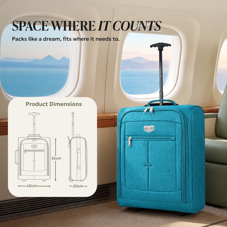 image 1 of Lugg Jupiter Soft Cabin Bag 55x40x20cm Lightweight Wheeled Trolley Ryanair Size
