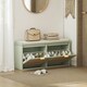 image 2 of HOMCOM Boho Shoe Bench with Padded Seat and 2 Flip-Drawers Green