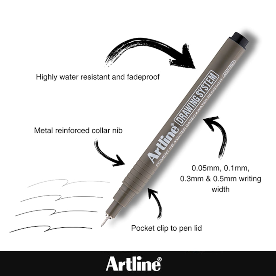 image 1 of Artline Drawing System Black Fine Tip Pens 4  Pack ( 0.05mm, 0.1mm, 0.3mm and 0.5mm Nib)