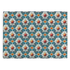 Blue Floral Tile Large Smooth Glass Worktop Protector - Kitchen Chopping Board