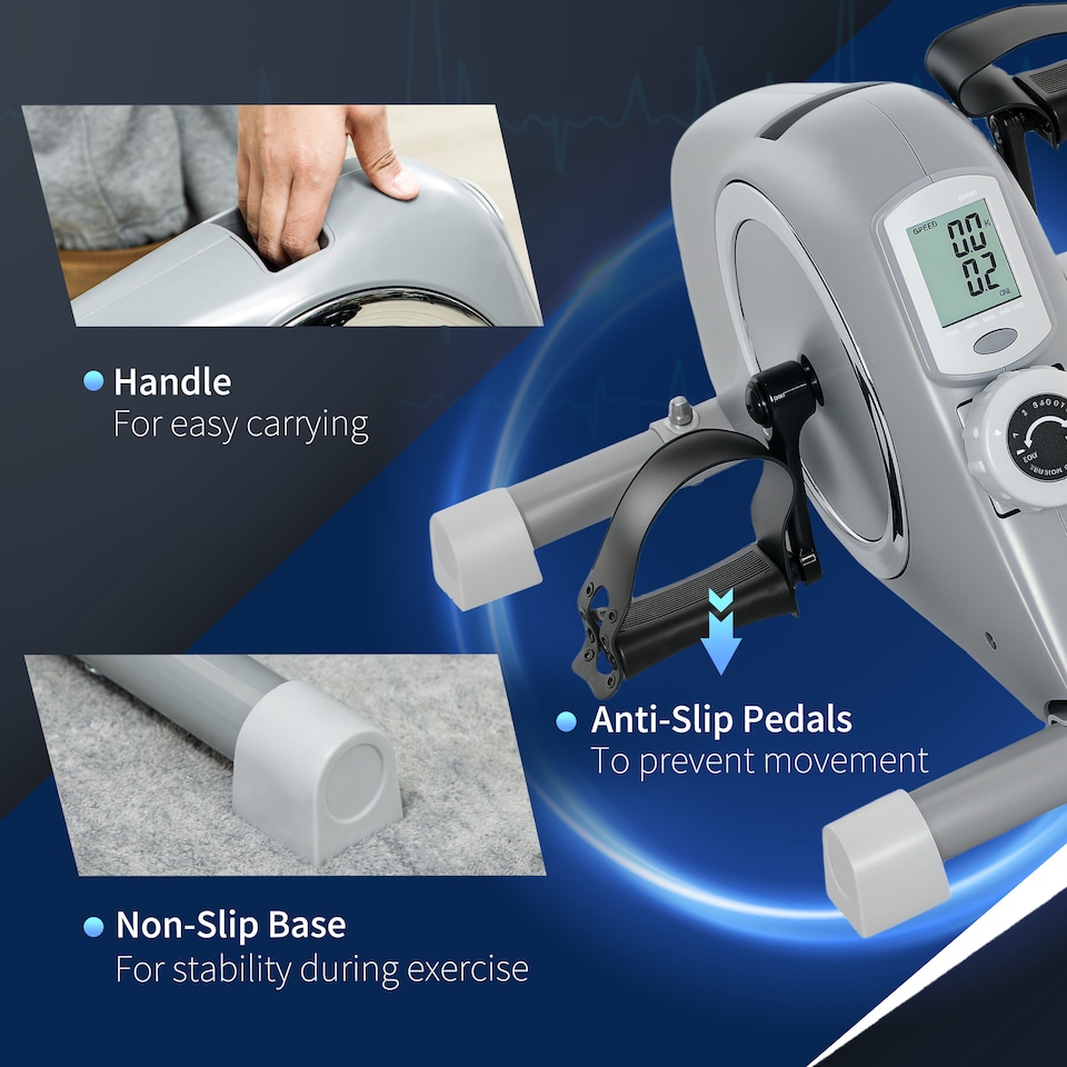 image 1 of SPORTNOW Pedal Exerciser with Eight-Level Magnetic Resistance, Grey