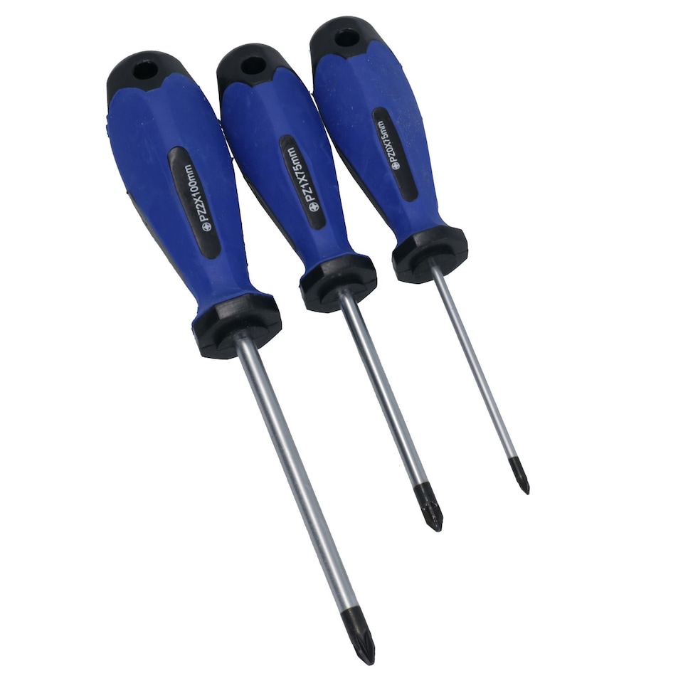 image 1 of 7pc Screwdriver Set Slotted Flat And Pozi Headed With Soft Grip Handles