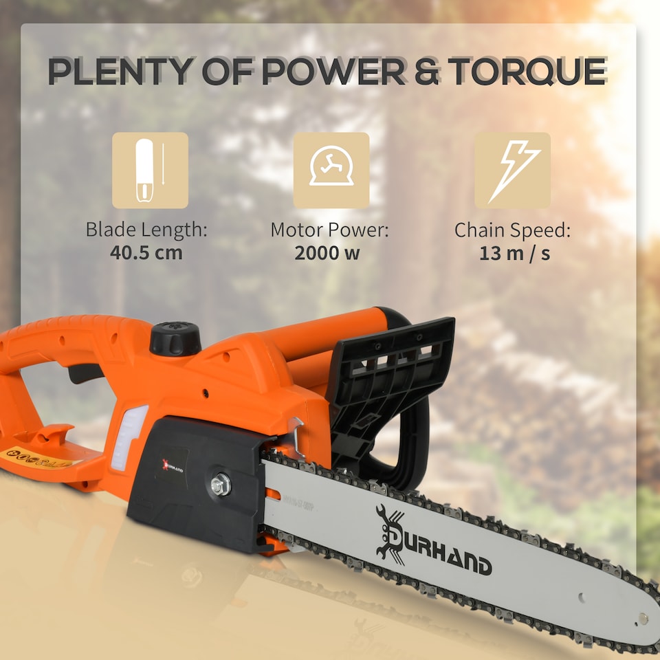 image 1 of DURHAND 2000W Powerful Electric Chainsaw, 16" Aluminium Blade Portable Corded Chain Saw, 7250rpm Chain Saw for Garden Tree Pruning, 13m/s Chain Speed Auto Chain Lubrication to Cut Wood, Orange