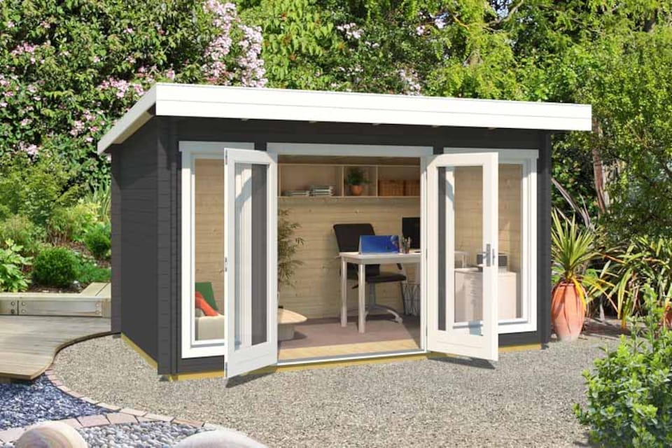 image 1 of Dorset-Log Cabin, Wooden Garden Room, Timber Summerhouse, Home Office - L430 x W320 x H233.7 cm | Brown