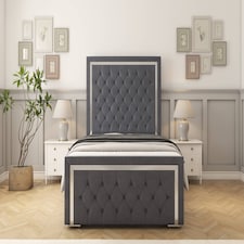 Sloomy Sofia Chrome Steel Plush Bed Frame With 50" Upholstered Headboard 2'6 Small Single
