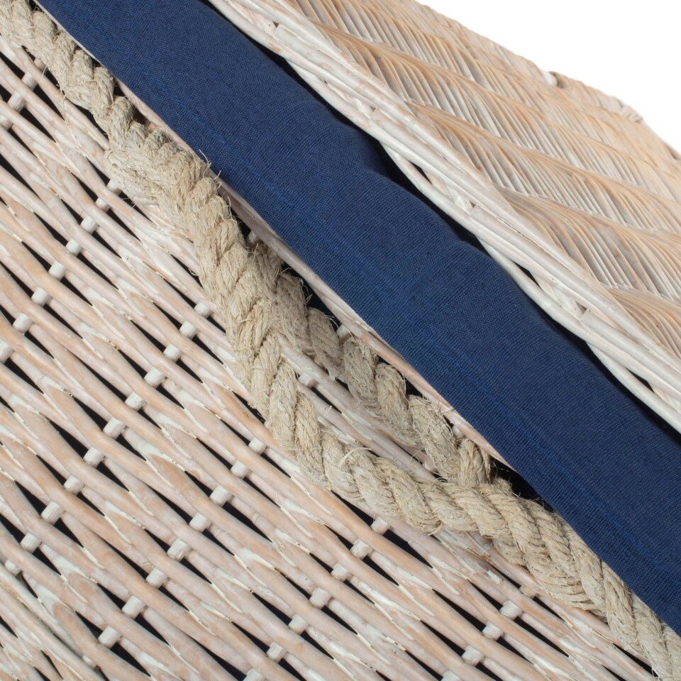 image 1 of Large White Wash Storage Hamper With Navy Lining Wicker Basket | Blue | Blue