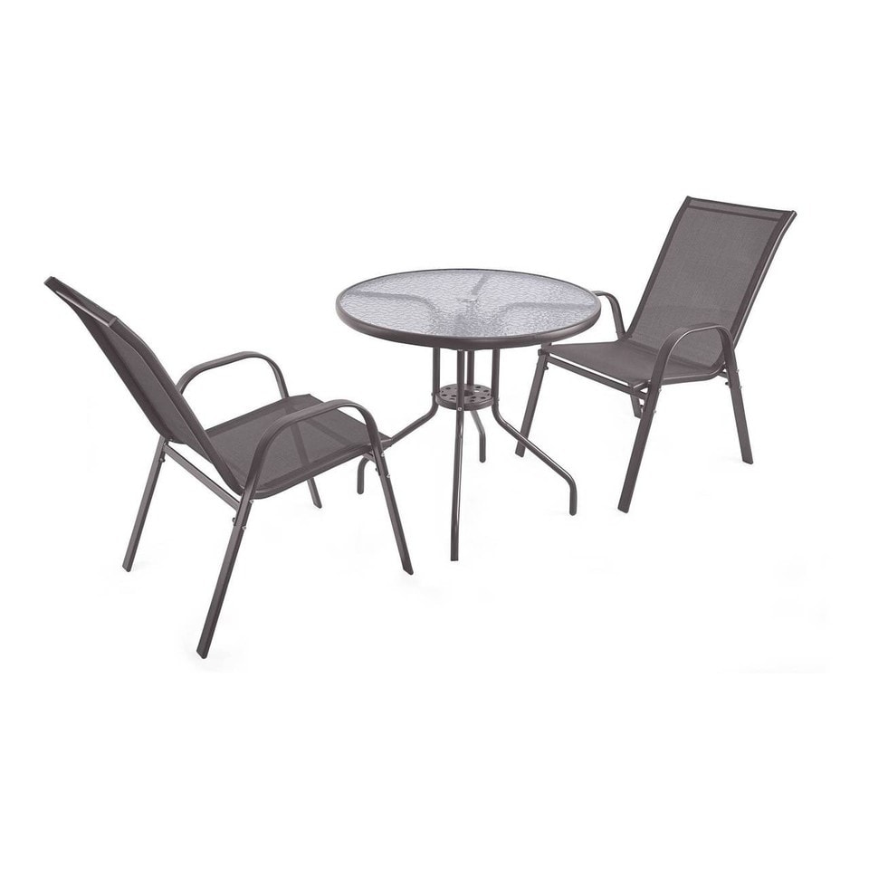 image 1 of 3 Pcs Garden Round Glass Top Table & 2 Chairs Bistro Set