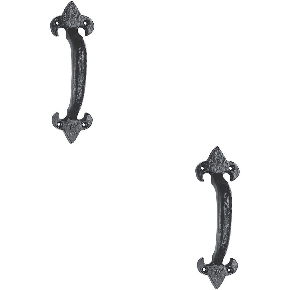 Loops 2x Traditional Forged Iron Pull Handle 180 x 52mm Black Antique Door Handle