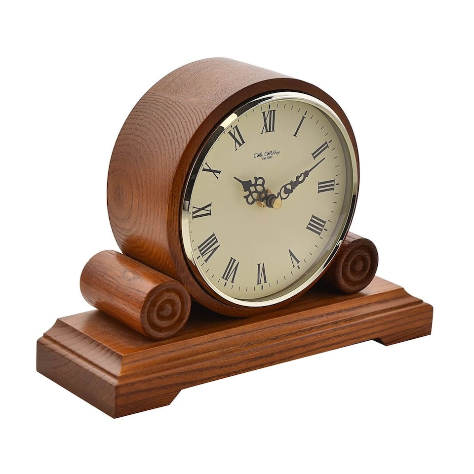 image 1 of Widdop Gifts Wooden Scroll Design Mantel Clock