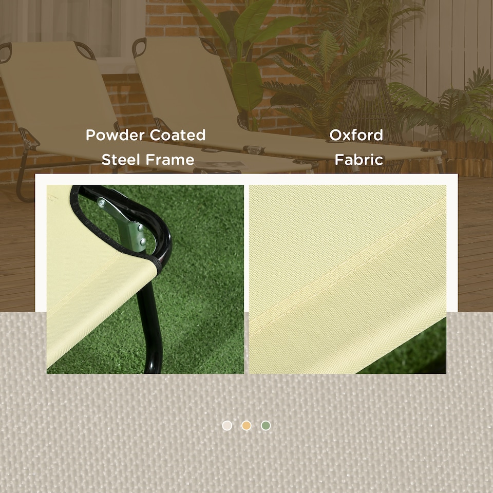 image 1 of Outsunny Folding Sun Loungers Set of 2 with Adjustable Backrest, Beige