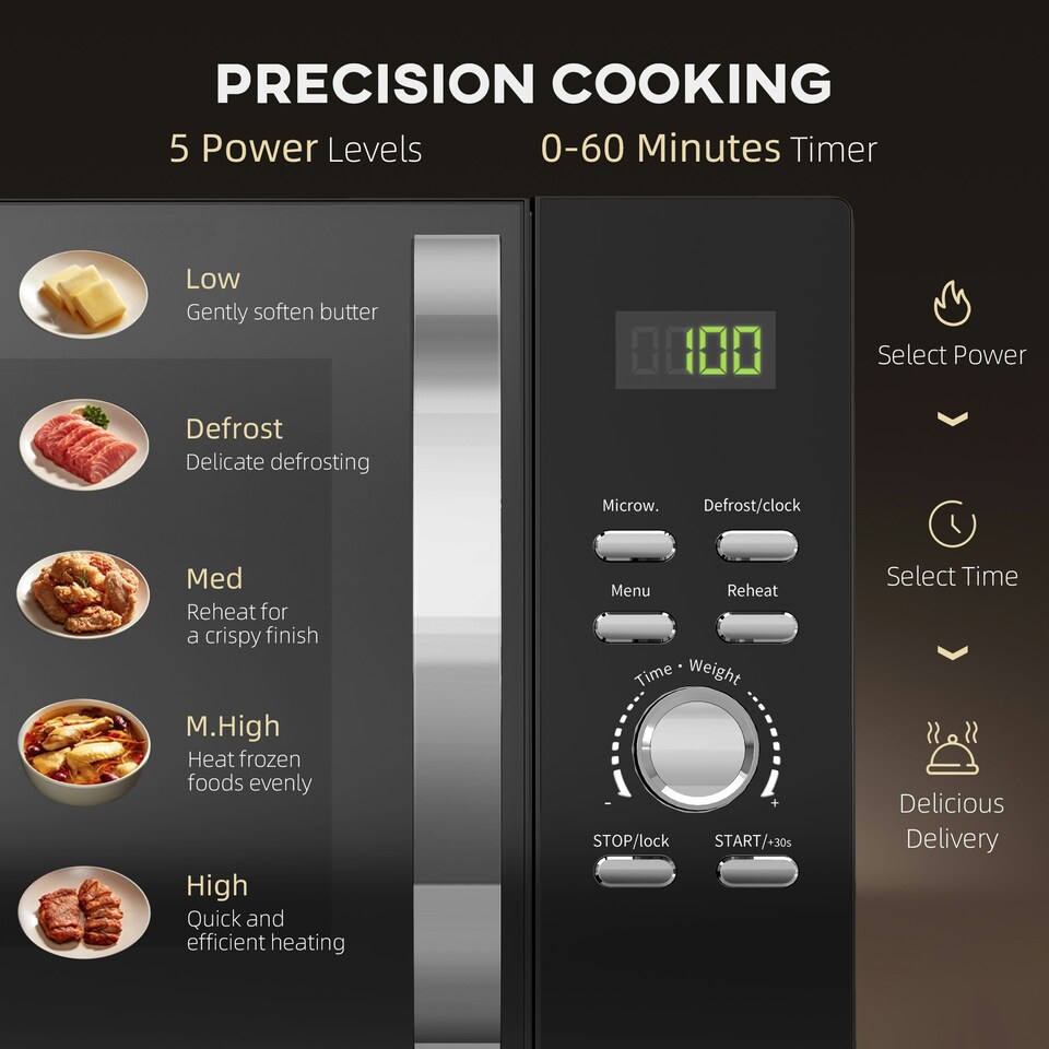 image 1 of HOMCOM 23L 800W Microwave Oven with Digital Display, Auto Cook, Black