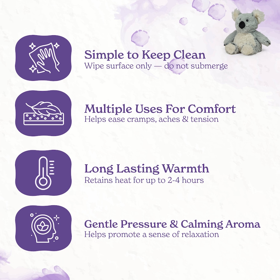 image 1 of Warmies Koala Junior Plush Microwavable Heat Pad, Hot or Cold Cuddly Plushie, Lightly Scented with French Lavender, Soft Microwave Heat Cushion
