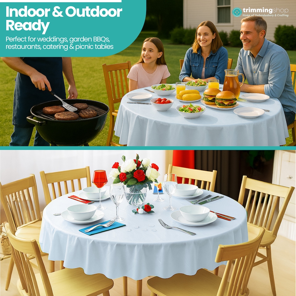 image 1 of Disposable Plastic Table Cover, Waterproof Tablecloth - 84 Inch