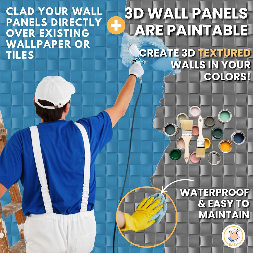 image 1 of NOVECRAFTO Lattice Effect 3D Wall Panels – 6 Sheets Covering 1.5m² | 16.15ft² Interior Cladding Set | Square Grid Design – Each Panel 50x50cm | Grey