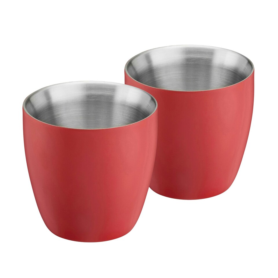 image 1 of Set of 2 Stainless Steel Espresso Coffee Cups – 90ml Double Wall Insulated Mini Drinking Mugs | Silver | Silver | 2