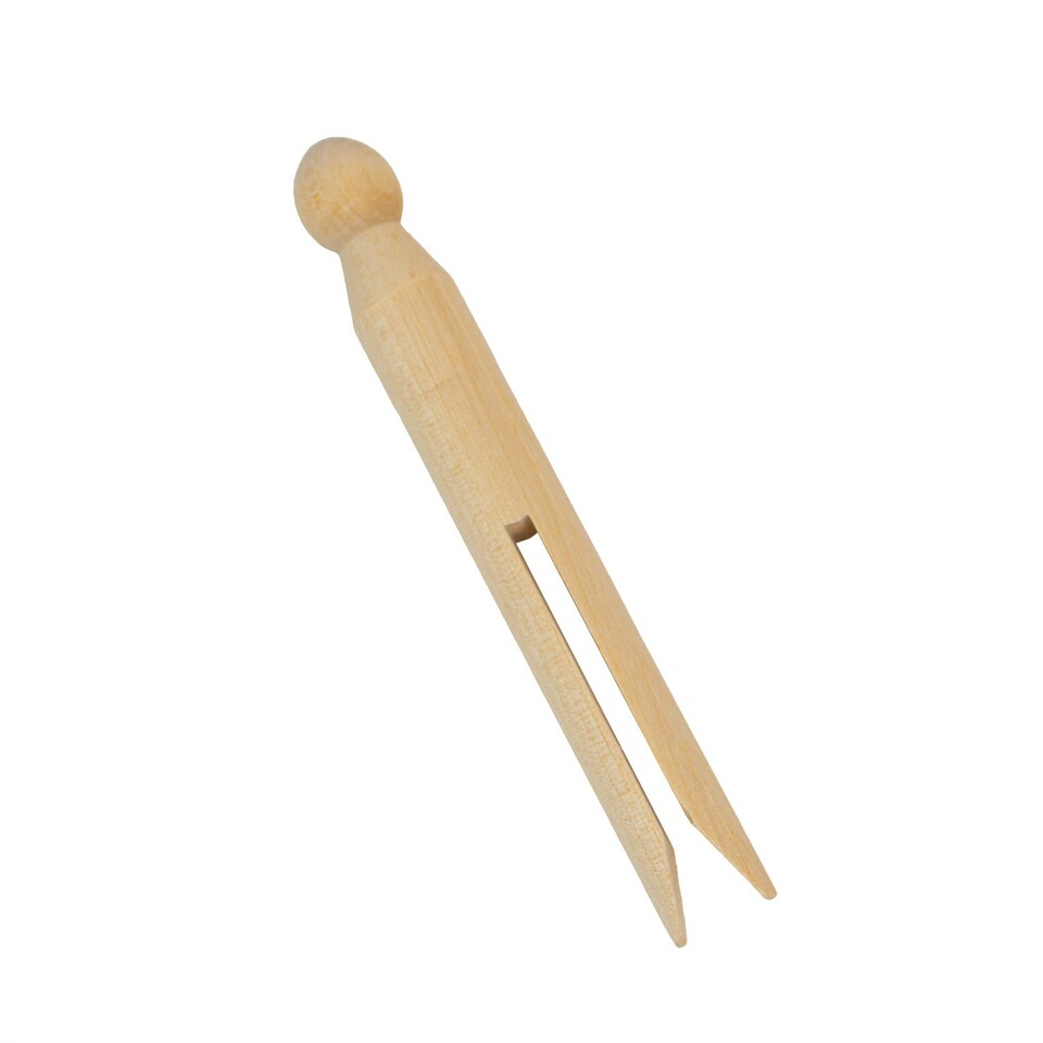 image 1 of JVL Plastic Peg Basket, Grey with 48 Wooden Dolly Pegs, Brown