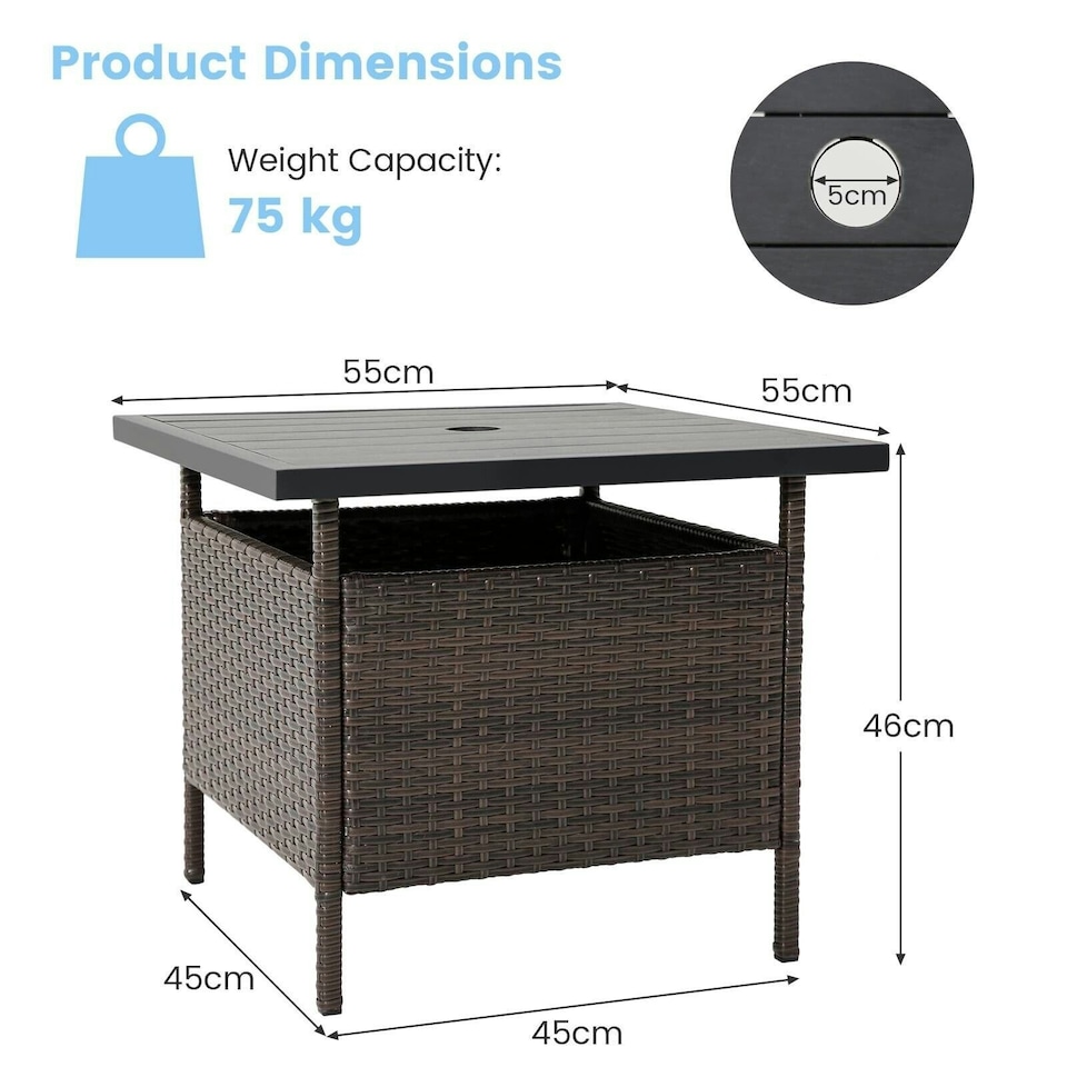 image 1 of COSTWAY Rattan Umbrella Side Table Outdoor Garden Table Brown