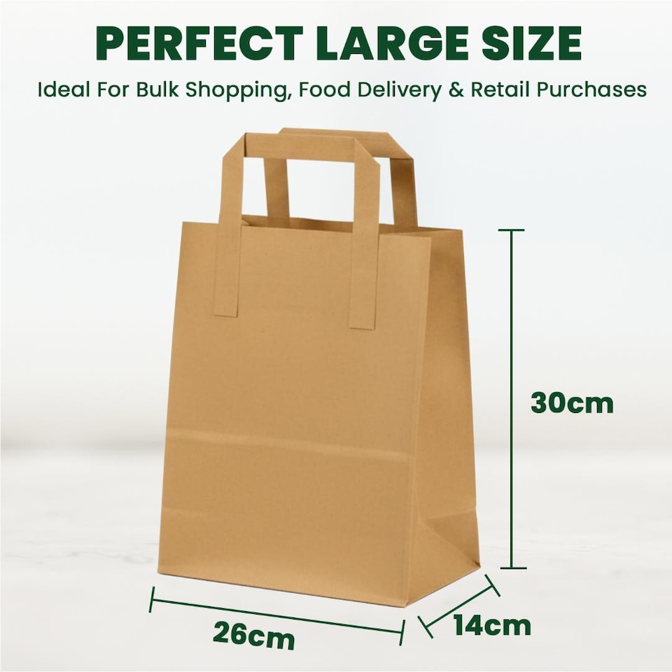 image 1 of ECONX Large Brown Kraft Paper Bags With Handles 50pcs Biodegradable SOS Takeaway Party Carrier Bags