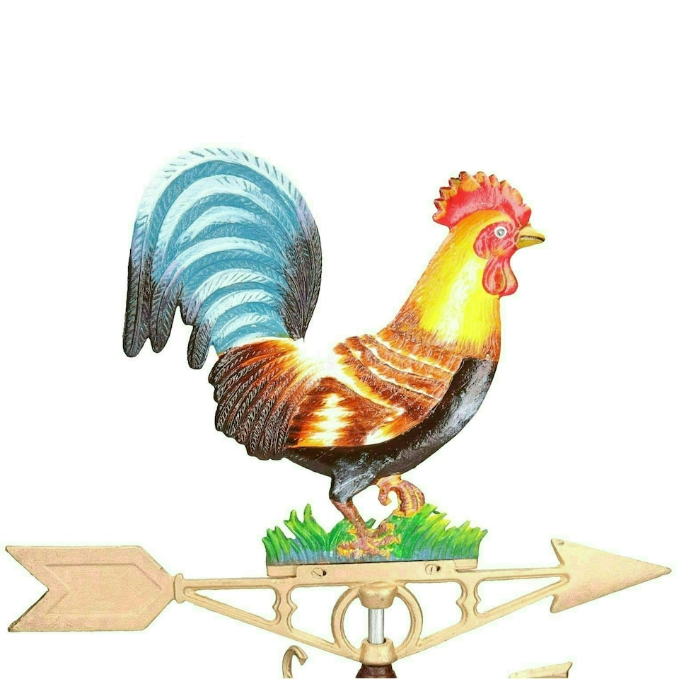 image 1 of Cockerel Chicken Hen Weather Vane Vain Wall Mount Gold House Roof Cast Iron