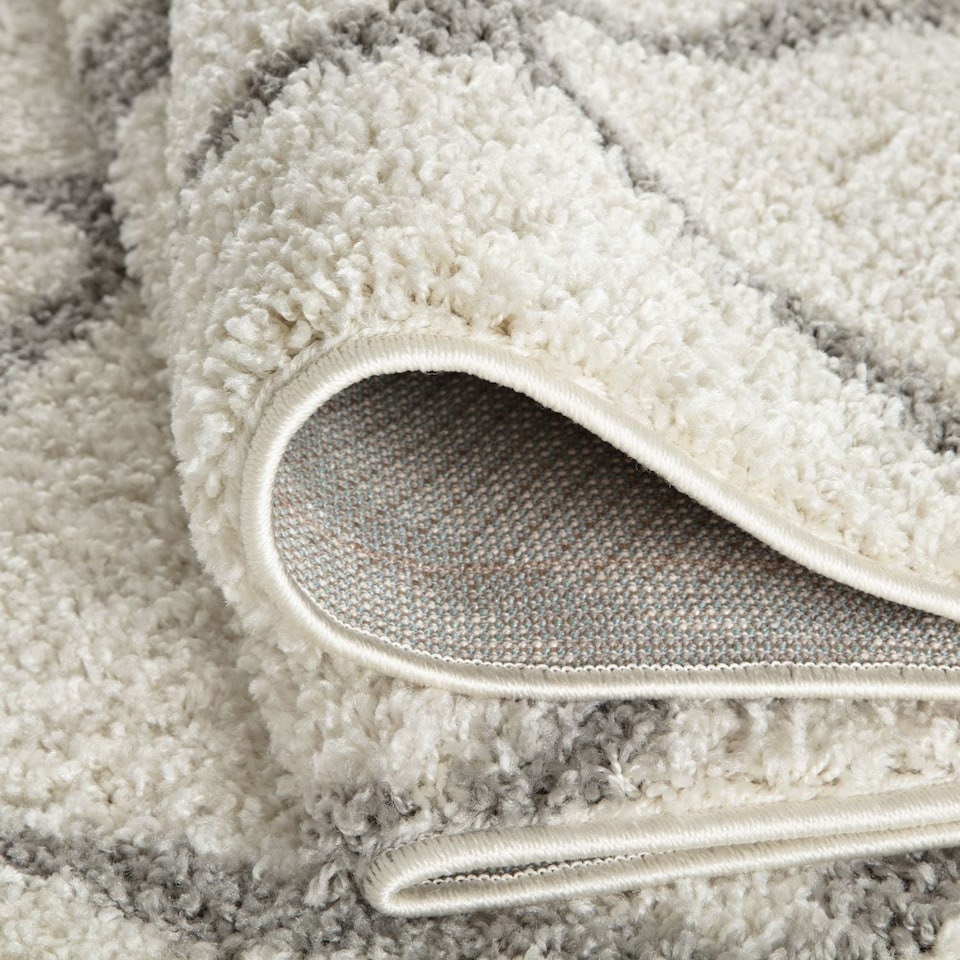 image 1 of THE RUGS Shaggy Rug – Modern Moroccan Design Rugs for Living Room, Bedroom, Hallway, 3 cm Thick Area Rugs, (Moroccan Ivory/Grey, 80x150cm)