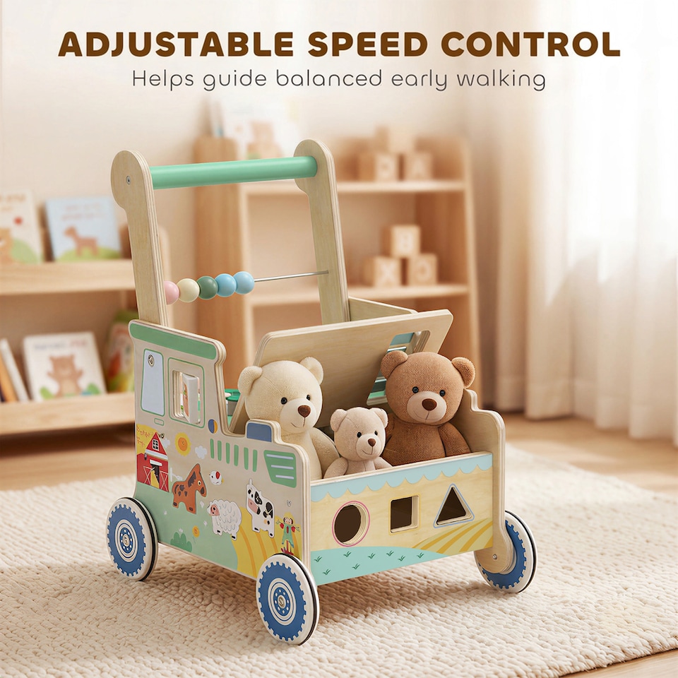 image 1 of AIYAPLAY Wooden Baby Walker for 1-3 Years, Push Along Walker Toys for 1-3