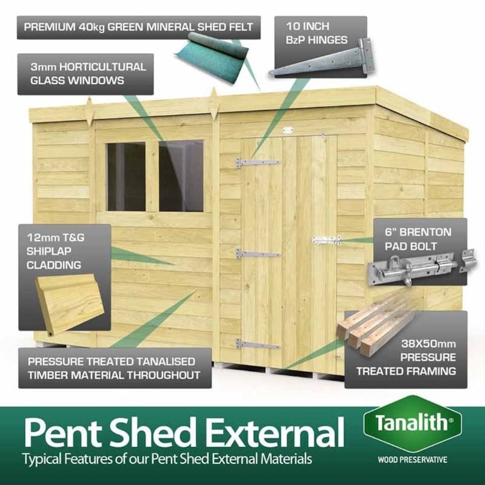 image 1 of 12 x 8 Feet Pent Summer Shed - Wood - L231 x W358 x H201 cm | Brown