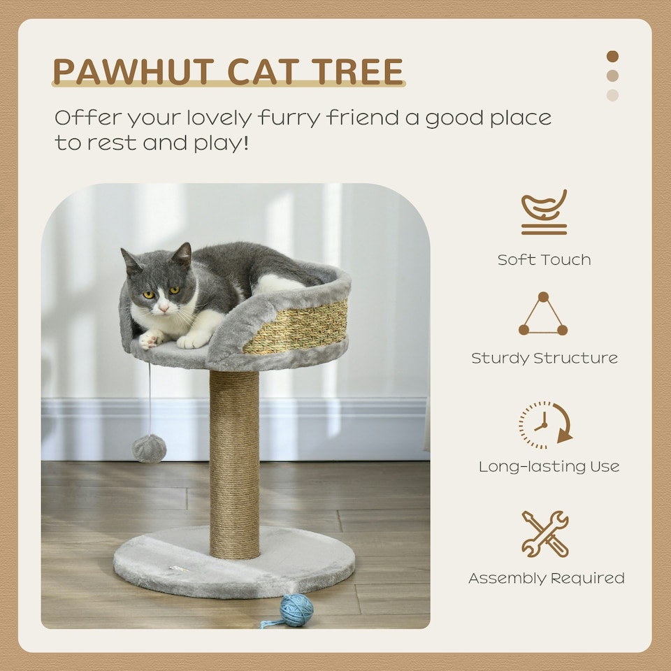image 1 of PawHut Cat Tree with Scratching Post for Indoor Kitten Grey