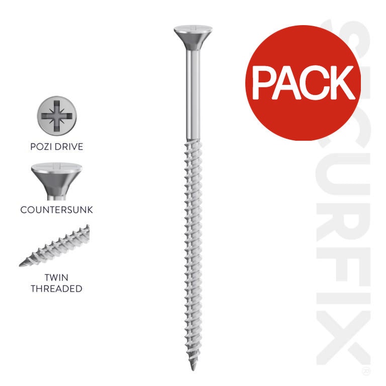 Securfix Twin Thread Countersunk Screws (Pack of 100) - Silver - 90mm