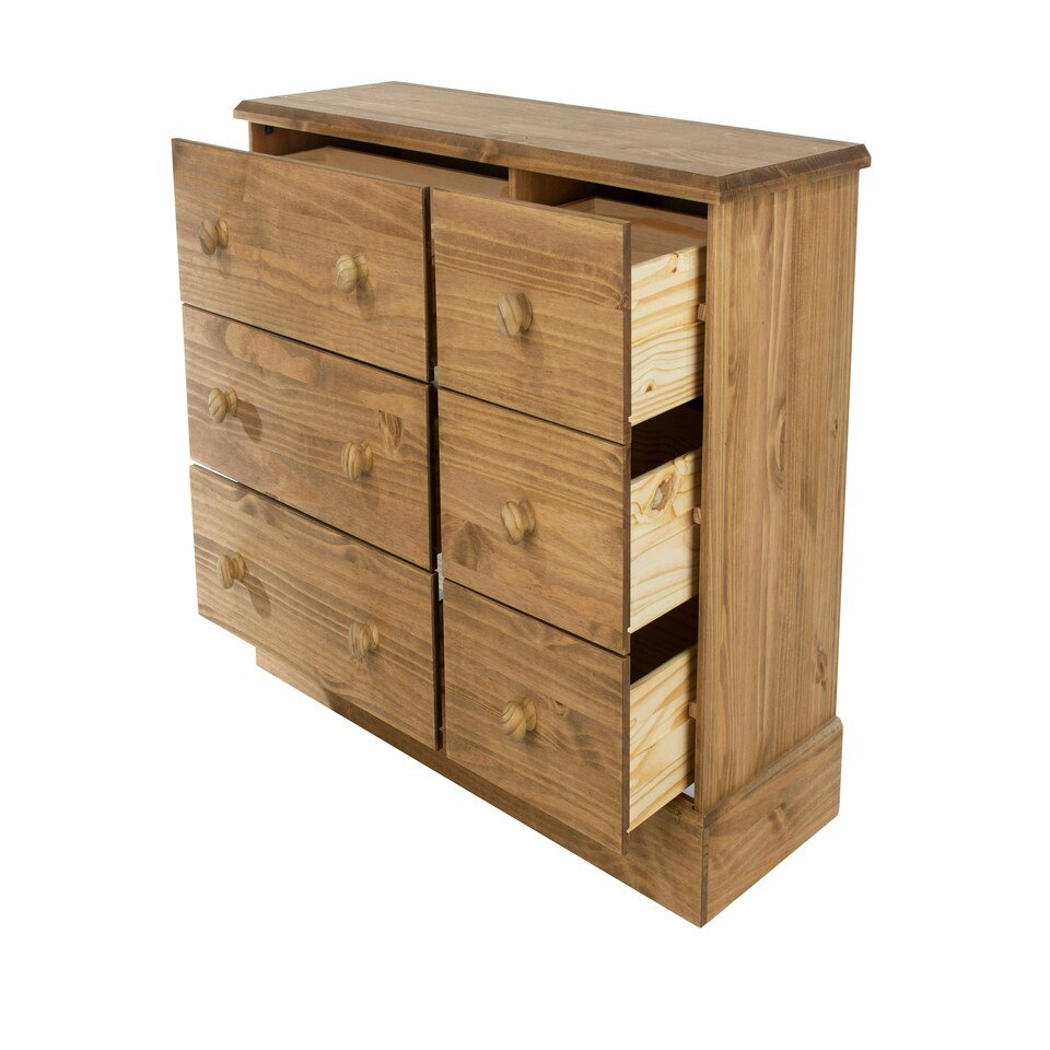 image 1 of Core Products Cotswold, 3+3 Drawer Wide Chest H77.3cm x W116.3cm x D40.5cm Brown