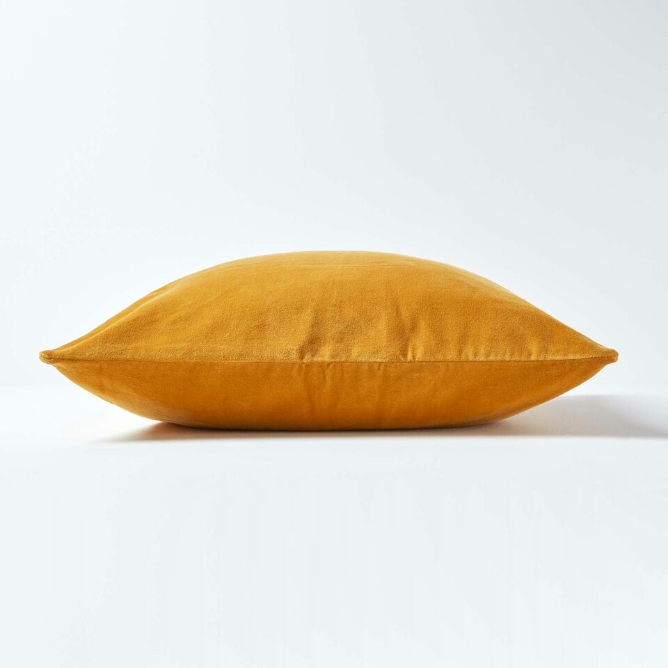image 1 of Homescapes Set of 2 Mustard Velvet Cushion Covers - 40 x 40 cm Yellow