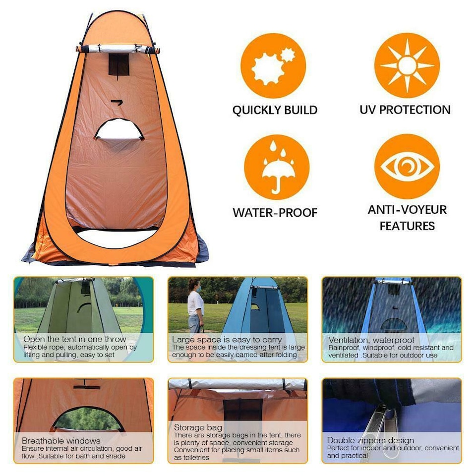 image 1 of Portable Pop Up Toilet Tent Instant Foldable Camping Privacy Shower Changing Tent - Orange