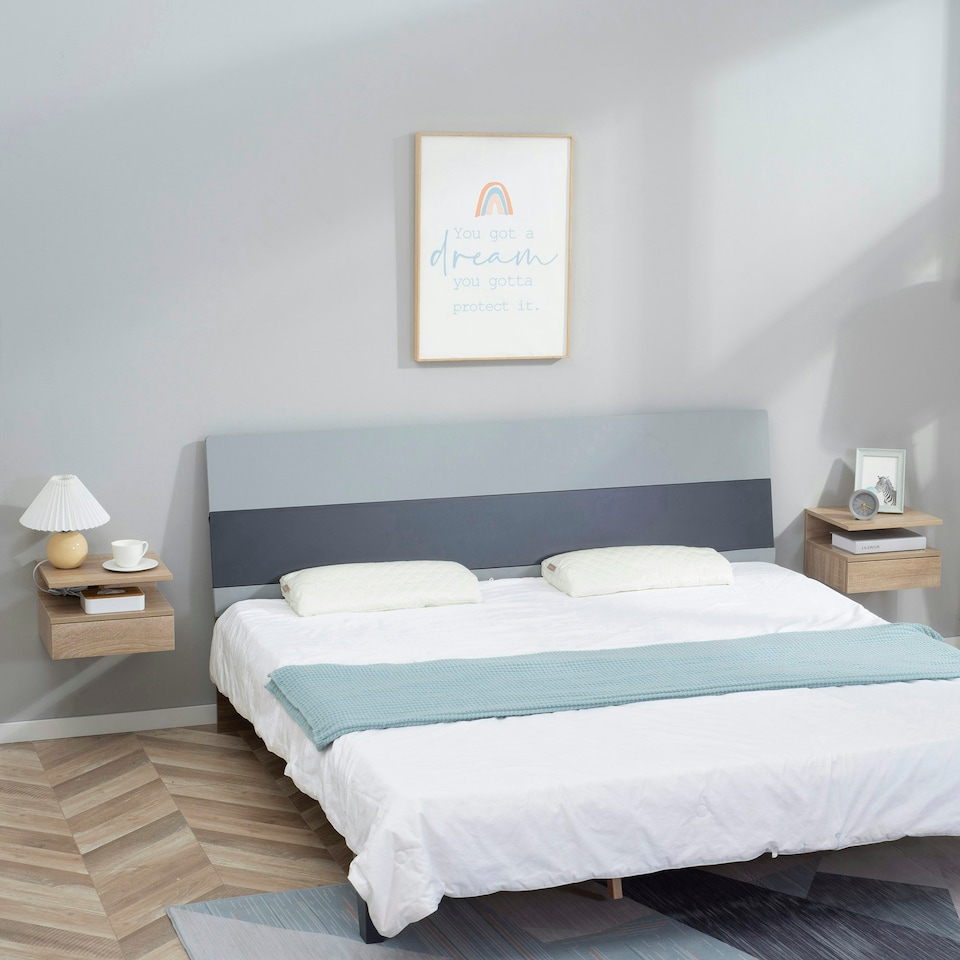 image 1 of HOMCOM Floating Bedside Table Set of 2, Wall Mount Nightstands with Storage Drawer and Open Shelf for Bedroom, White