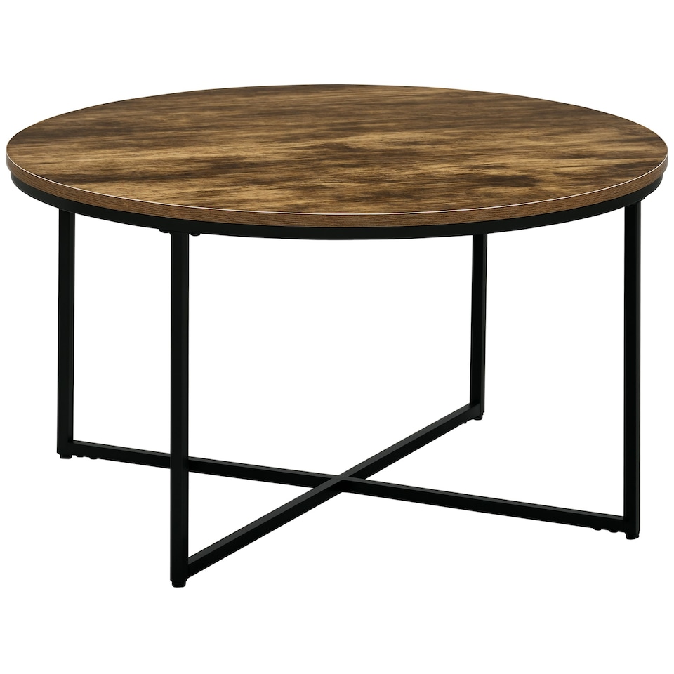 image 1 of HOMCOM Coffee Table Industrial Round Side Table w/ Metal Frame for Living Room 