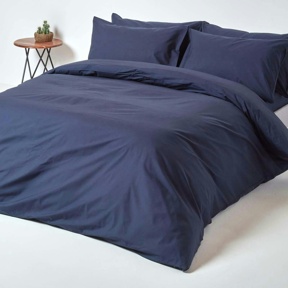 image 1 of Homescapes Navy Blue Egyptian Cotton Fitted Sheet 200 TC, Single | Blue | Single
