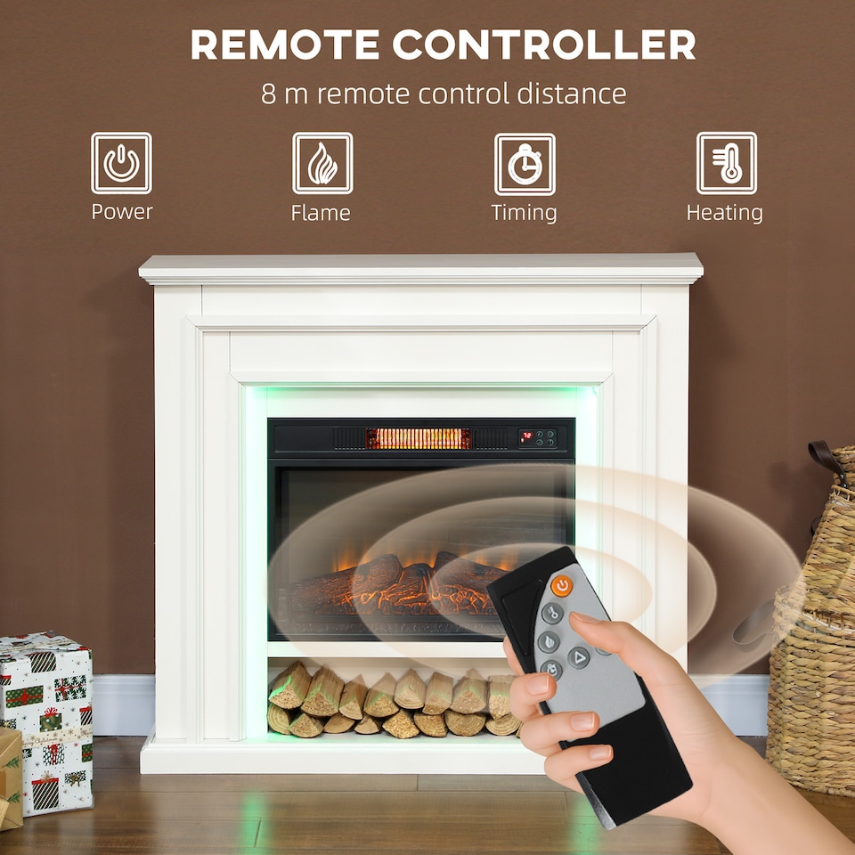 image 1 of HOMCOM Electric Fireplace with RGB LED Lights, Realistic Flame Effect & 3 Brightness Levels, 1800W Inset Electric Fire and Mantel Reach up to 30 m² Space with Remote & Timer for Living Room, White