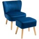 image 1 of HOMCOM Velvet-Feel Accent Chair w/ Ottoman Tub Seat Padding Wood Legs Dark Blue