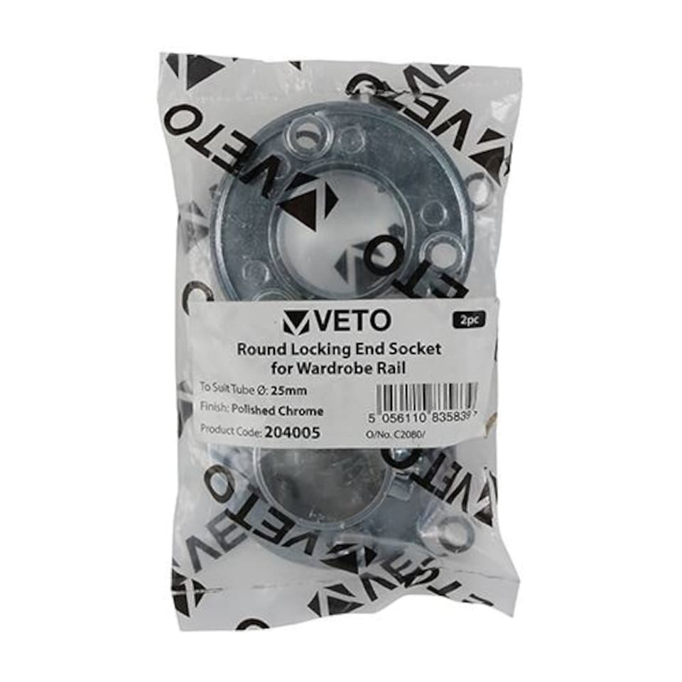 image 1 of Timco - Locking End Socket - For Round Tube - Polished Chrome (Size 25mm - 2 Pieces) N/A