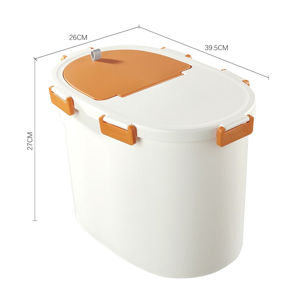 image 1 of Living and Home Airtight Pet Food Storage Container with Flip-Up Lid & Wheels | White | Orange | L