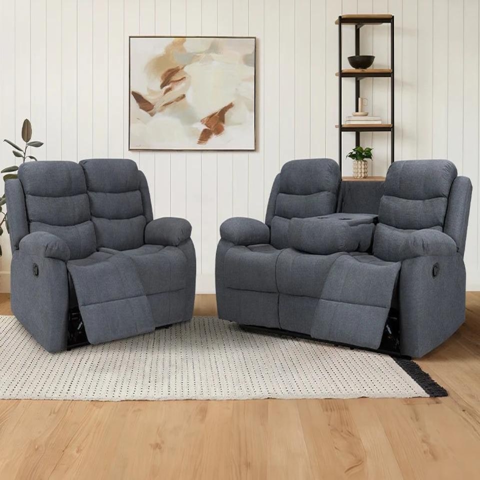image 1 of Roma Recliner Linen 3 Plus 2 Seater Sofa Set, Armchair Inspired Home Theatre and Living Room Seating Grey